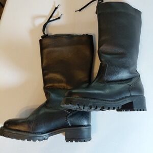 L L Bean Women's Tall Pebbled Leather Boots 0DX1204 Felt Lined Black Size 8.5M